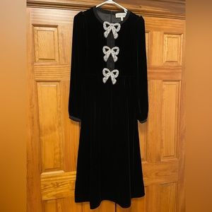 Saloni Camille Bow Front Black Velvet Dress